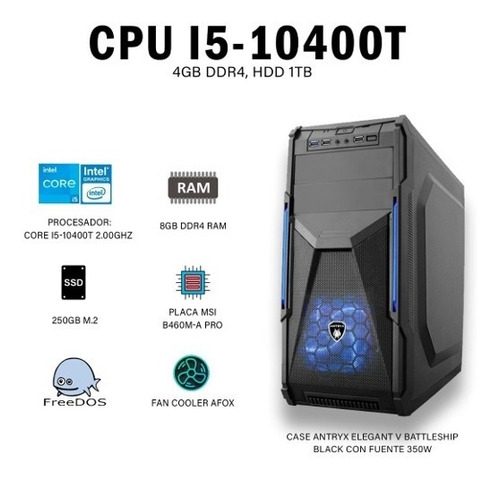 Cpu Antryx Intel I5-10400t, 8gb Ddr4, 250gb M.2 Envio Rapido