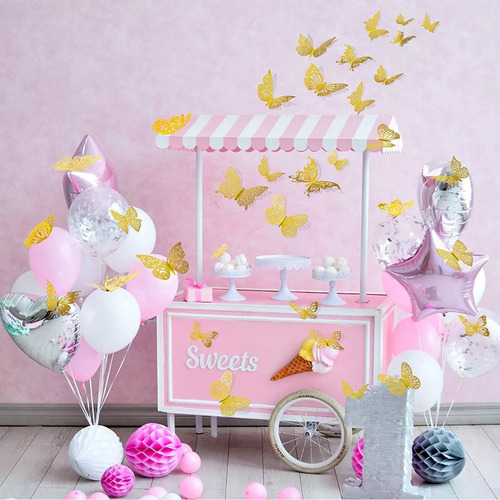 A 144pzs Mariposas Decorativas, 3d Pared Colore Metalicos