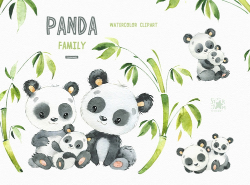 Clipart Oso Panda Familia Animales Acuarela 2