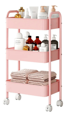 Carrito Organizador Multiusos De Metal, 3 Niveles Y Ruedas Rosa Claro