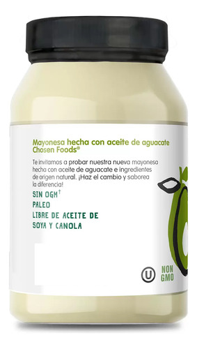 Mayonesa Hecha Con Aceite De Aguacate Chosen Foods 946 Ml
