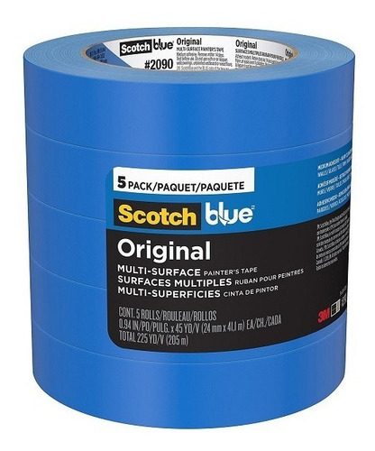Imagen 1 de 3 de Tirro Papel 1 X 40mts Azul Baja Adhesion 5pzas Marca 3m
