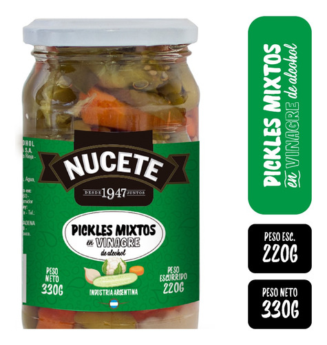 Pickles Mixtos Nucete En Vinagre Frasco X 220 Gr