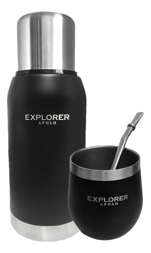 Termo Acero Inoxidable Explorer 750 + Mate 193 Ml + Bombilla Color Negro