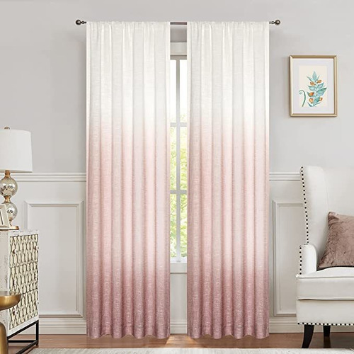 Vision Home Rosa Y Blanco Ombre Semi Sheer Window Cortinas