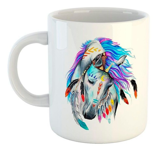 Taza De Ceramica Caballo Horse Watercolor Tribu Indigena