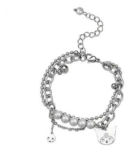 V Pulsera Kuromi Acero Inoxidable Perlas Acero Reflectantes