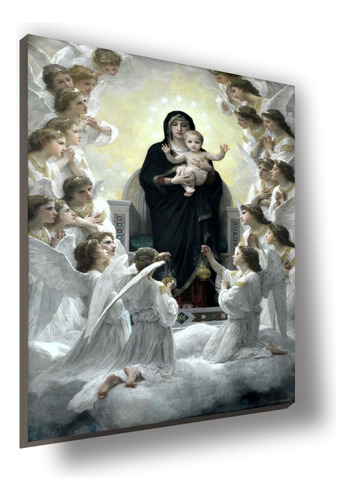 Cuadro Canvas Bastidor Virgen Niño Jesús Con Ángeles 100x65