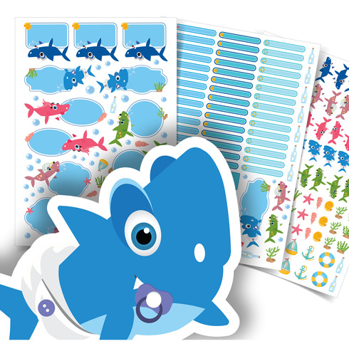 Etiquetas Escolares Personalizadas Baby Shark Kit Jumbo
