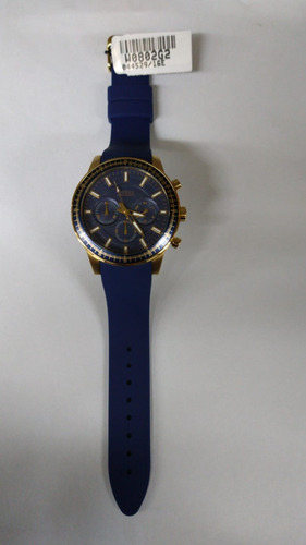 Reloj Guess Hombre Crono Caucho Azul Dorado W0802g2