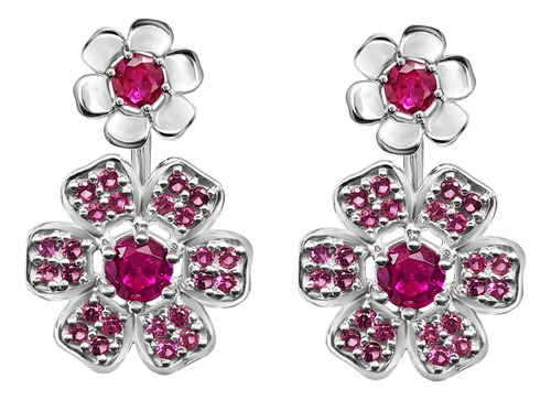 Anamora Aretes Mujer Plata 925 Florecer Flor Rosa Cristales