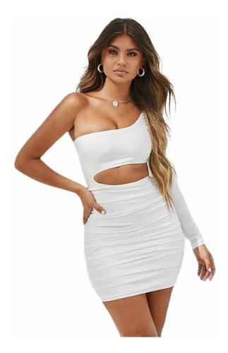 En Stock Abfa Shop Vestido Un Hombro Manga Escote Crop Blanc