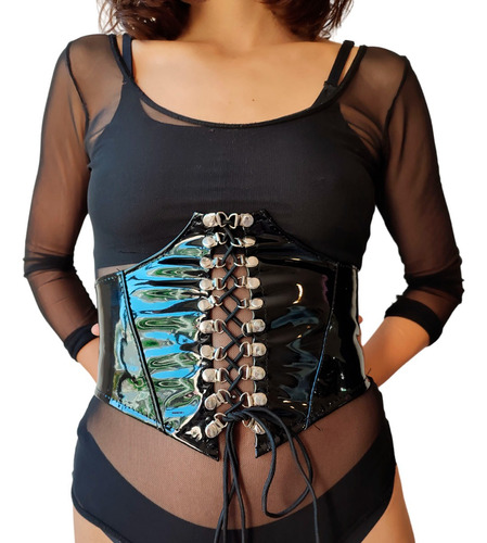 Underbust Corset Cuerina Charol Negro Simo