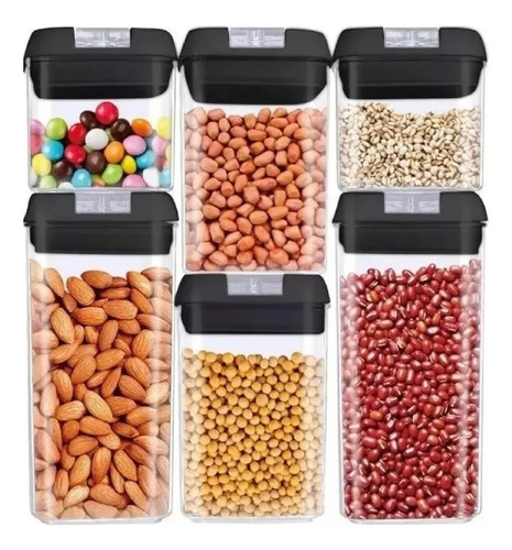 Set X6 Contenedores Herméticos Cocina Plástico Frascos Contenedores Para Alimentos Secos Envases Bpa Free Tapa Cierre Seguro Envases Organización Despensa Almacenaje Cereales Legumbres Azúcar Harina