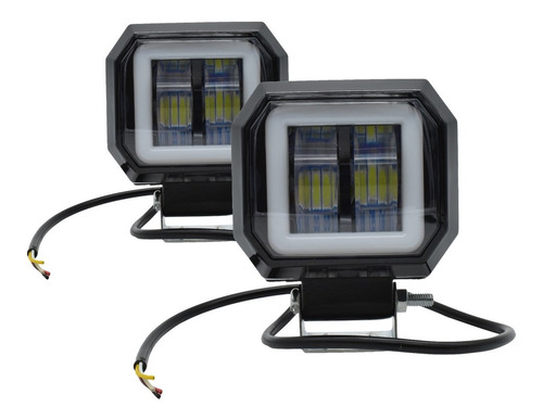 Juego Faros Led Cuadrados Con Lupa Estrobo Arillo Gel Blanco