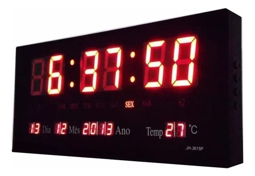 Relógio De Parede Led Digital Grande Termômetro 46cmx22cm