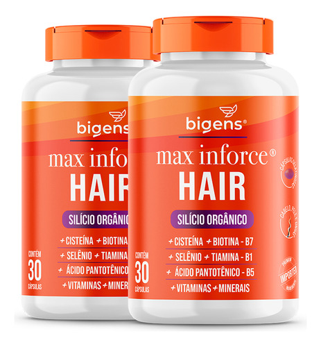 Kit 2x Max Inforce Hair ® Com Silício Orgânico + Vitaminas Para Cabelo, Pele & Unhas | 60 Cáps | Bigens