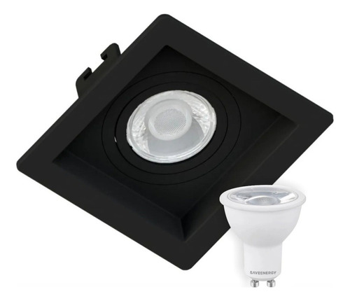 Kit 5 Embutido Mr16 Qd Recuado +5 Lampada Dicr. Led 4,8w Cor Preto Luz Branco Frio 6500k 110v/220v (bivolt)