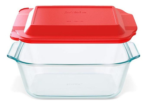 Fuente Cuadrada De Vidrio C/tapa Pyrex Deep 2,5 L 