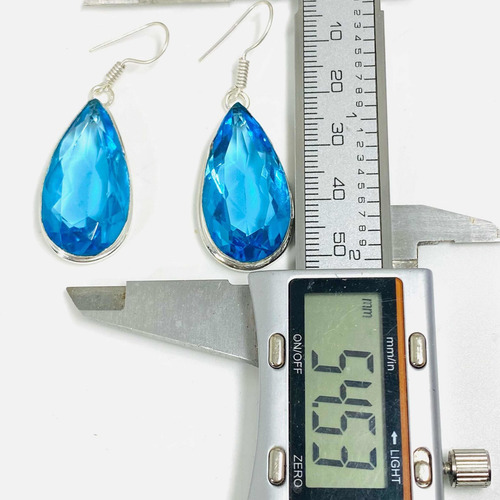 Imagen 4 de 5 de Aros Lagrima Plata India Topacio Azul 100% Natural Ata-09