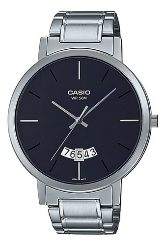 Reloj Casio Mtp-b100d-1e Unixes Metal Sumergible Calendario Color de la malla Plateado Color del bisel Plateado Color del fondo Negro
