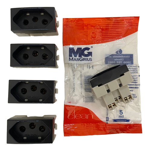Kit 5 Modulos Tomada 20a Ebony Clean (preto Fosco) Margirius