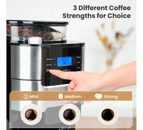 Cafetera De Goteo 10 Tazas Con Molinillo Y Temporizador 1.5l