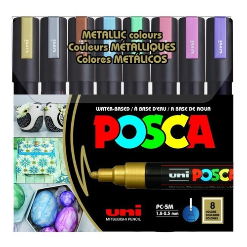 Marcadores Posca pc5m Set estuche x8 Colores Metálicos