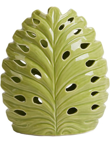 Elegante Florero Cerámica Jarrón Decorativo Hoja Escultura