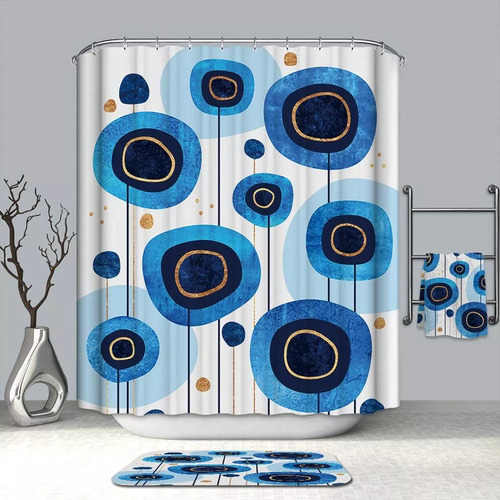 Cortina De Baño Vero Hogar Merida 180x180 Cm Circulos Azules