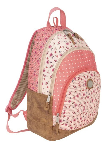 Mochilas Xtrem Rosa Con Flores Grande Bolsillos Victory