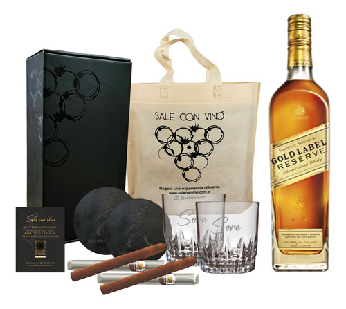 Box Johnnie Walker Gold + 2 Vasos + 2 Posa Vaso + 2 Habanos