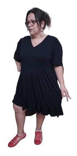 Imagen 2 de 7 de Vestido Escote V Comodo Y Elegante Talles Grandes Especiales