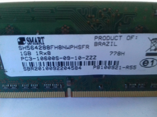 Memória Ddr3 1gb Pc3-10600s Smart Notebook