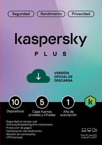 Kaspersky Plus 10 Dispositivos 1 Año (internet Security)