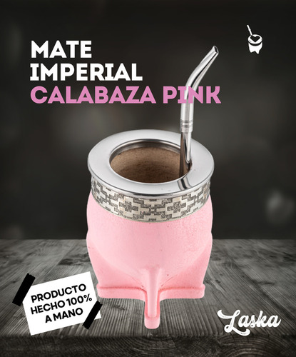Mate Rosa Imperial Alpaca Con Bombilla Pico De Loro Pink INTERIOR CALABAZA
