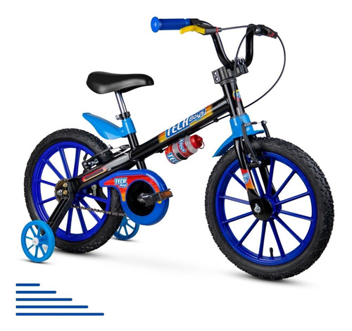 Bicicleta  de passeio infantil Nathor Aro 16 Tech boys aro 16 freios v-brakes cor preto/azul/azul-celeste com rodas de treinamento