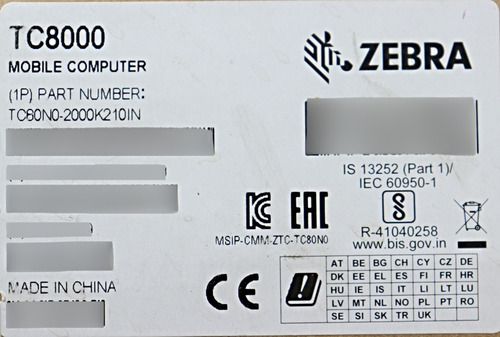 Zebra Tc8000 (tc80no-2000k210in) Scanner