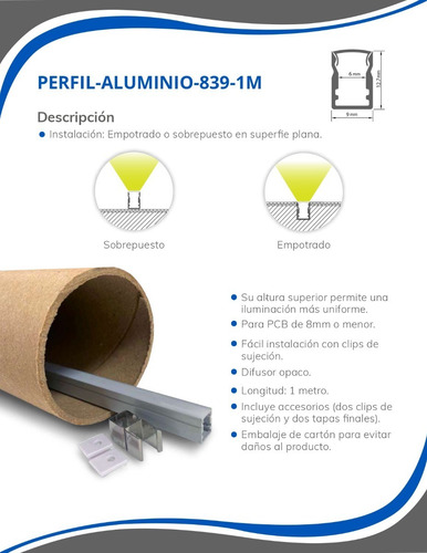 Perfil De Aluminio Rectangular 9 X 12.7 Mm 1 Metro