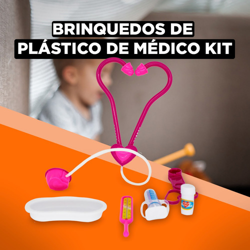 Imagem 4 de 7 de Brinquedo Kit Medico Rosa 6p Estetoscópio Termômetro Alicate
