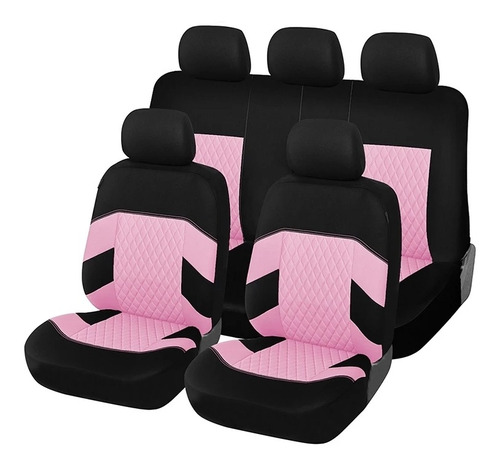 Set Funda Cubre Asiento Auto Rosa + Cubre Volante Rosa Piedr