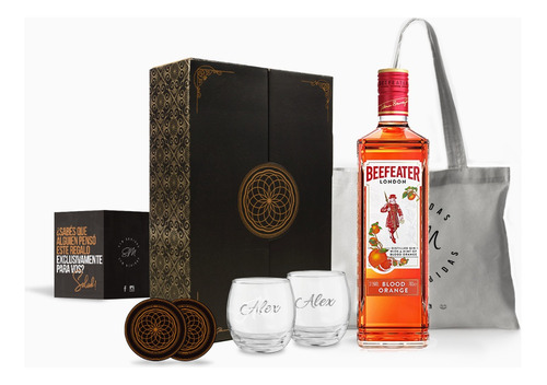 Kit Gin Beefeater Orange Vasos Transparentes Grabados Regalo