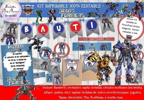 Kit Imprimible Candy Bar Transformers 100% Editable