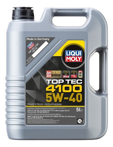 Aceite 5w-40 Liqui Moly Top Tec 4100 Full Sintético 5l