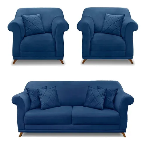 Kit de sillones y sofá de 2 plazas Venus Suede de 1,80 m, color azul marino