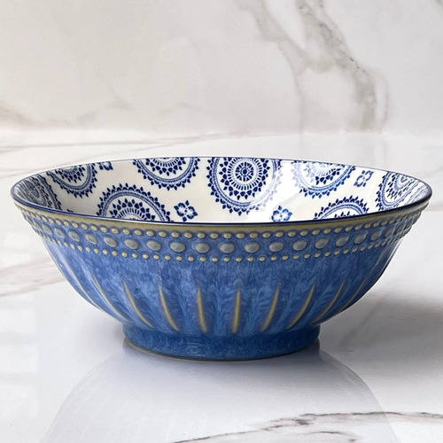 Bowl Con Textura Porcelana Azul Emili Ø21cm X Alto 8cm