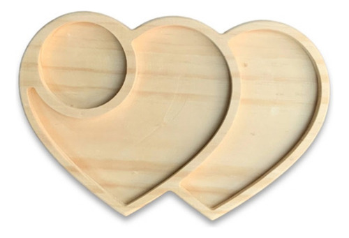 Plato Madera Forma De Doble Corazon