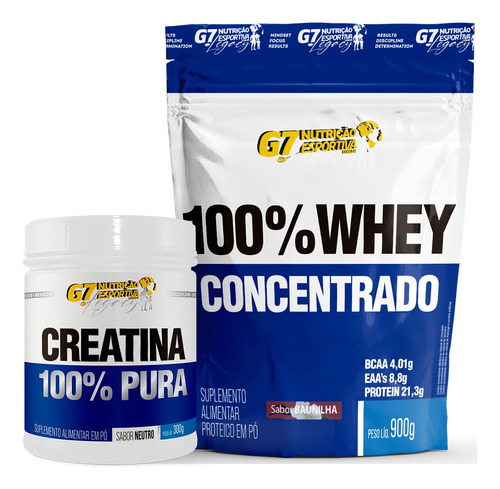 Kit 100% Whey Concentrado 900 + Creatina Pura 300g G7 Legacy