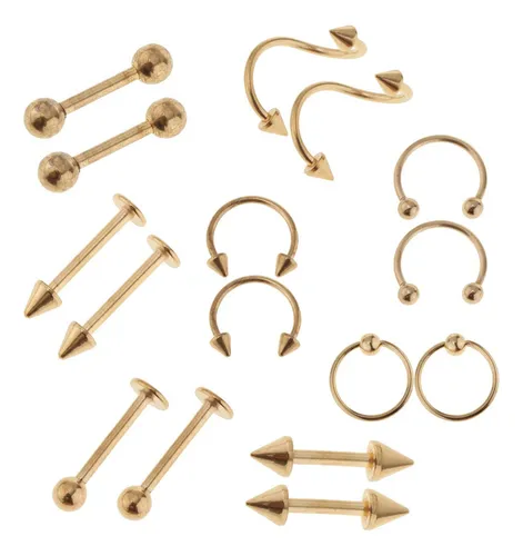 A 16pcs 16g Stud Ceja Lengua Labio Barras