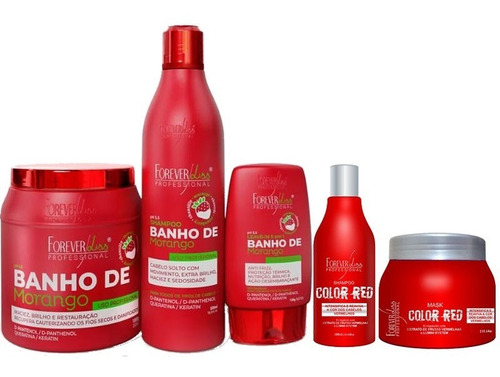 Imagem 1 de 2 de Kit Banho Morango Completo 1kg E Kit Color Red 250gr 